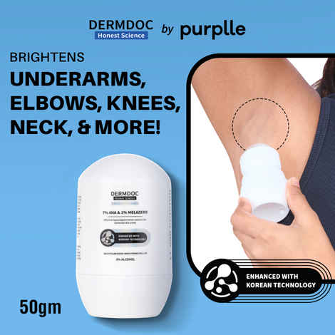 DERMDOC 7% AHA & 2% Melazero BrightGuard Underarm & Body Brightening Roll On (50 gm) | Treats Darkened Skin Areas, Underarm & Body Hyperpigmentation | Suitable For All Skin Types 