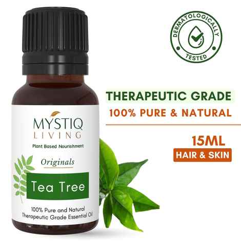 Buy Mystiq Living Tea Tree Essential Oil (15 ML) For Skin & Hair, Pure Australian Tea Tree Oil For Hair, Scalp, Face Care, Acne & Pimples, 100% Pure, Natural & Undiluted Essential Oil - Purplle
