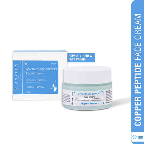 Glamveda 1% Copper Peptide & Hyaluronic Acid Face Cream | Reduces Fine Lines & Wrinkles Face Cream | Deep Moisturizing Face Cream | For All Skin Types, Men & Women - 50 gm