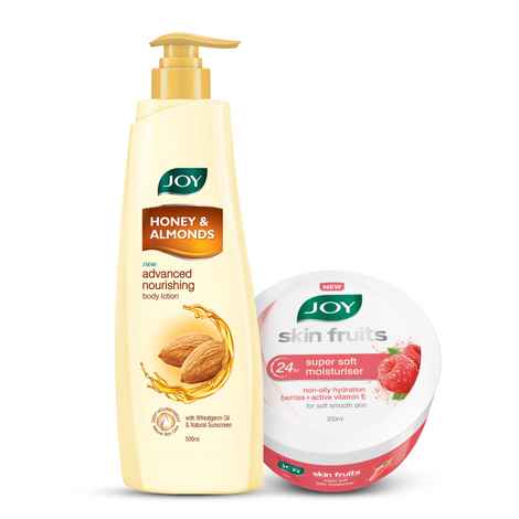 Buy Joy Honey & Almonds Advanced Nourishing Body Lotion 500 ml & Joy Skin Fruits 24hr Super Soft Moisturiser with Berries & Active Vitamin E, 200 ml (Combo Pack) - Purplle