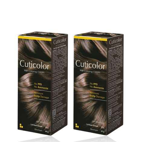 Buy Cuticolor Permanent Hair Color Cream, Long Lasting With The Goodness Of Olive Oil 60g (New Pack) No PPD, No Ammonia - Dark Brown | Pack of 2 - Purplle