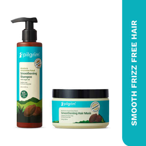 Pilgrim Healthy Hair Duo – Patua & Keratin Smoothening Shampoo (200 ml) + Hair Mask (200 ml) | Controls Frizz, Nourishes & Repairs Damaged Hair | Sulfate-Free | For Men & Women, Haircare Kit, Combo of 2