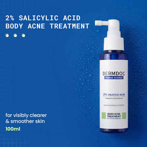 DERMDOC 2% Salicylic Acid Body Acne Treatment Spray (100 ml) | Acne Treatment | Body Acne Spray | Gentle Exfoliation | De-Tan & Softens Skin
