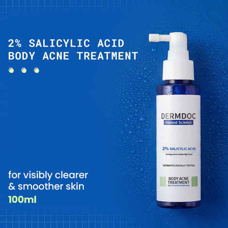 DERMDOC 2% Salicylic Acid Body Acne Treatment Spray (100 ml) | Acne Treatment | Body Acne Spray | Gentle Exfoliation | De-Tan & Softens Skin