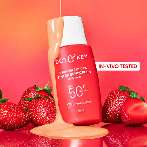 Buy Dot & Key Strawberry Dew Tinted Sunscreen SPF 50++++ 02 Warm Ivory In Vivo Tested Sunscreen for Daily Wear, Brightens & Protects Skin - 50 ml - Purplle