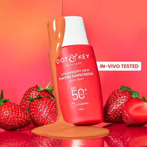 Buy Dot & Key Strawberry Dew Tinted Sunscreen SPF 50++++ 07 Caramel In Vivo Tested Sunscreen for Daily Wear, Brightens & Protects Skin - 50 ml - Purplle