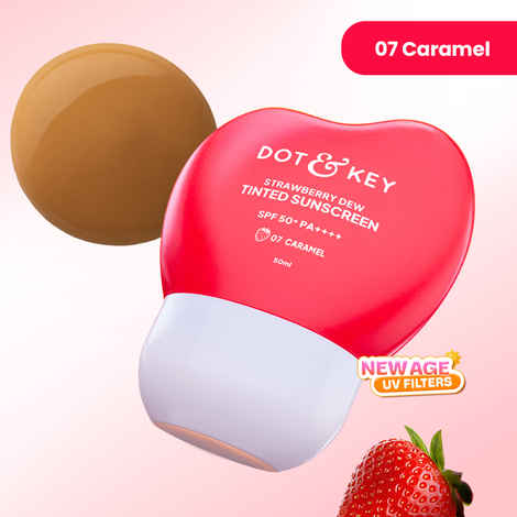Dot & Key Strawberry Dew Tinted Sunscreen SPF 50++++ 07 Caramel In Vivo Tested Sunscreen for Daily Wear, Brightens & Protects Skin - 50 ml