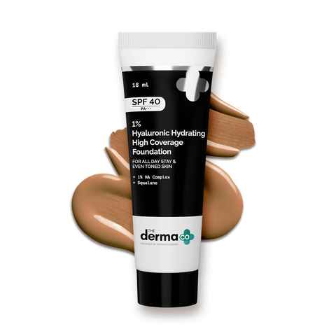 Buy The Derma Co. 1% Hyaluronic Hydrating High Coverage Foundation With SPF 40 PA+++ for 12 Hour Long Stay & 12 Hour Oil Control | For All Skin Types & Even Skin 01 Ivory Shade - 18 ml - Purplle