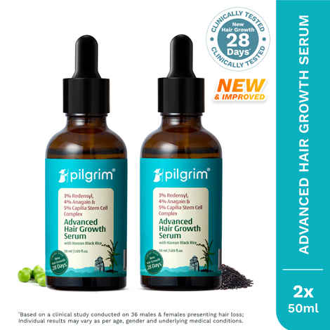 Pilgrim Advanced Hair Growth Serum – Pack of 2| With Redensyl, Anagain & Korean Black Rice | Hair Fall Control | Boosts Growth | Non-Greasy | 100 ml | For All Hair Types