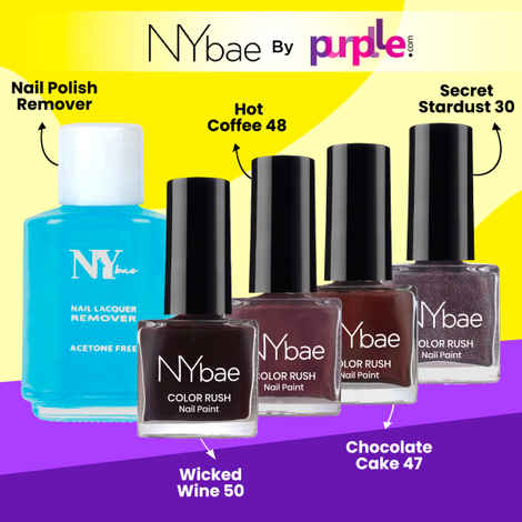 Buy NY Bae Color Rush Nail Paint Set - Dazzling Chromes 13 | Chip Resistant | Long Lasting | Quick Dry | Glossy Gel Nail Paint Combo (5 ml*4) + Nail Polish Remover (30 ml) - Purplle