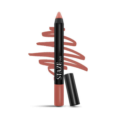 Staze 9to9 Pout On Matte + Smudgeproof Lip Crayon | Non-Drying & Transferproof | Pigmented Matte Finish | 12-Hour Stay | Lightweight | 06 Downtown Blush | 3.5 gm