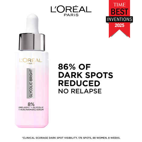 L'Oreal Paris Glycolic Bright 8% [Melasyl + Glycolic + Niacinamide] face serum for Dark Spot & Brightening, 15 ml