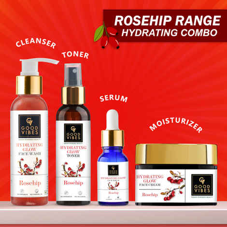 Buy Good Vibes Rosehip Range Combo Kit (Face Wash 200 ml + Toner 200 ml + Face Serum 10 ml + Face Cream 50 gm) - Purplle