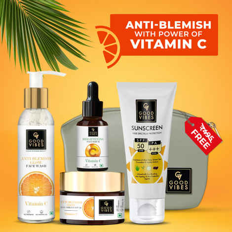 Buy Good Vibes Radiant Glow Vitamin C CSMS Combo (Set of 4) (Facewash 120ml + Serum 10ml + Moisturizer 50g + Sunscreen 50 gm) - Purplle
