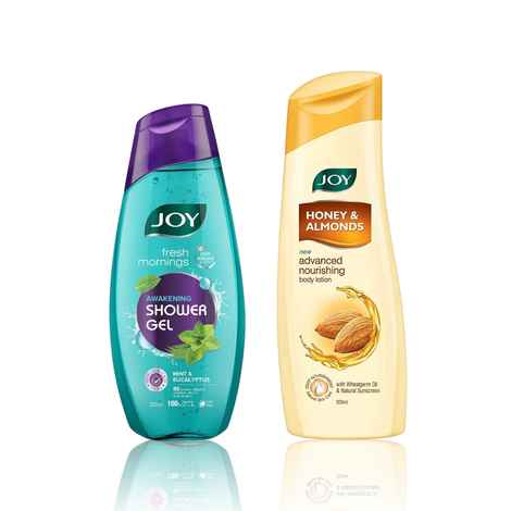 Buy Joy Awakening Shower Gel Body Wash 250 ml & Honey & Almonds Advanced Nourishing Body Lotion 300 ml (Combo Pack) - Purplle