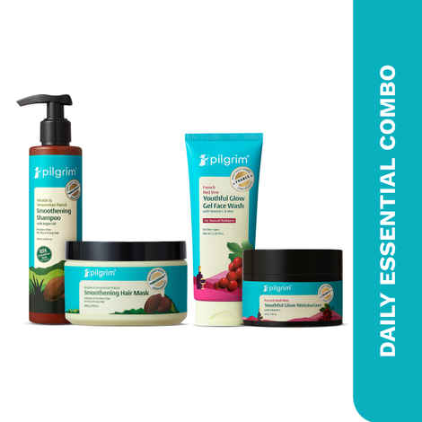 Buy Pilgrim Everyday Cleansing Haircare Kit-Patua & Keratin Shampoo (200 ml), Hair Mask (200 ml) & Red Vine Face Wash (100 ml) | Frizz-Free Hair & Clear Skin | Sulfate-Free|For Men & Women, Combo of 3 - Purplle