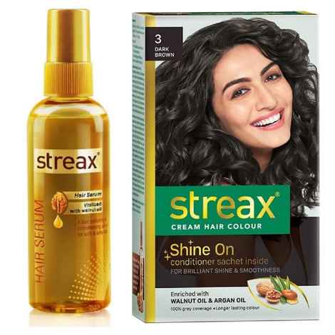 Buy Streax Cream Hair Colour Dark Brown + Streax Walnut Serum (120 ml + 45 ml) - Purplle