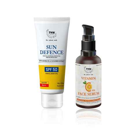 Buy TNW The Natural Wash Vitamin C and Hyaluronic acid face serum + Sun Screen Defence SPF 50 - Combo of 2 - Purplle