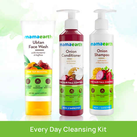 Buy Mamaearth Every Day Cleansing Kit (Ubtan Facewash (100 ml) + Onion Hair fall Shampoo (250 ml) + Onion Conditioner(250 ml)) - Purplle