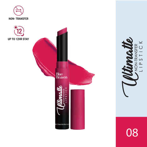 Buy Blue Heaven Ultimatte Non-Transfer Lipstick for women Enriched with Shea Butter & Vitamin E, Matte Finish, Smudge Proof & Waterproof Long Lasting Lipstick Upto 12Hrs, 08 |2.2 gm - Purplle