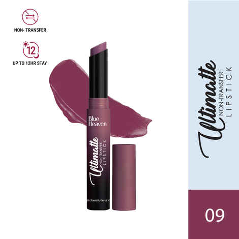 Buy Blue Heaven Ultimatte Non-Transfer Lipstick for women Enriched with Shea Butter & Vitamin E, Matte Finish, Smudge Proof & Waterproof Long Lasting Lipstick Upto 12Hrs, 09 | 2.2 gm - Purplle