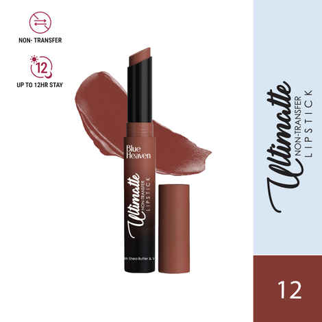 Buy Blue Heaven Ultimatte Non-Transfer Lipstick for women Enriched with Shea Butter & Vitamin E, Matte Finish, Smudge Proof & Waterproof Long Lasting Lipstick Upto 12Hrs, 12 | 2.2 gm - Purplle