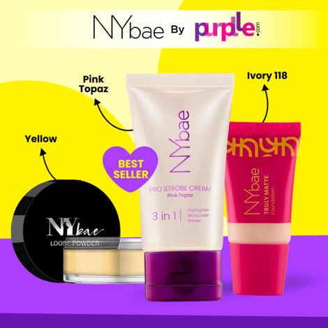NY Bae Prep-Cover-Set Combo (Light Skin) | Pink Topaz Strobe Cream (30 gm) | SPF 50 Matte Foundation - Ivory 118 (18 ml) | Banana Loose Powder (5.8 gm) | Korean Glow | Smudgeproof | Waterproof | Makeup Kit