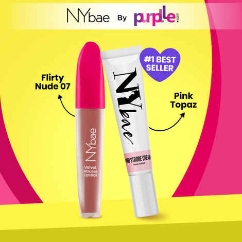 Buy NY Bae Velvet Lip & Strobe Glow Combo | Velvet Mousse Lipstick - Flirty Nude 07 | Strobe Cream - Pink Topaz | Glowing Korean Skin | Smudgeproof Lipstick | Makeup Kit - Purplle