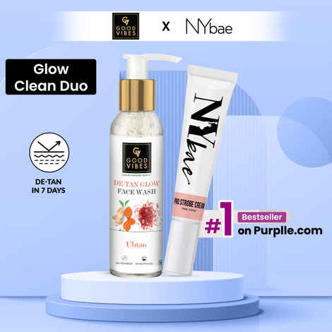 Buy Good Vibes x NY Bae Glow Clean Duo (Good Vibes Ubtan De Tan Glow Face Wash (120 ml) + NY Bae PRO Strobe Cream Pink Topaz (12 gm) - Purplle