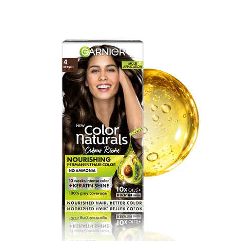 Buy Garnier Color Naturals Shade 4 Brown Hair Color with Keratin - Permanent & Ammonia Free, (70 ml + 60 gm) - Purplle
