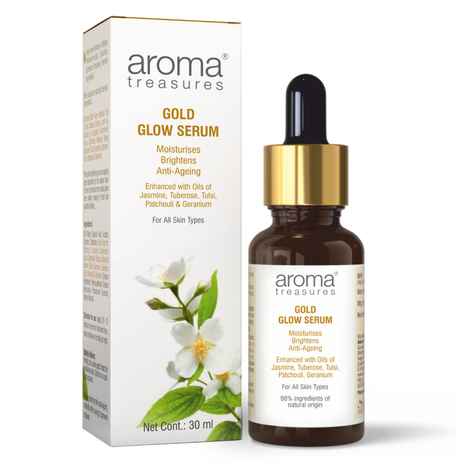Buy Aroma Treasures Gold Glow Face Serum For glowing skin | Natural skin brightening serum | 98% Natural to Naturally Derived Ingredients | For all skin types - 30 ml - Purplle