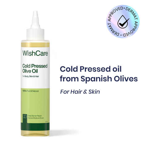 Buy WishCare 100% Pure Cold Pressed Olive Oil for Dry & Frizzy Hair and Glowing Skin|Pure & Extra Virgin|Mosturizes & Nourishes Skin|Minimizes Dandruff & Itchy Scalp|For Men & Women|200 ml - Purplle