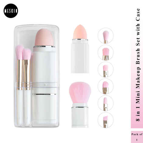 Buy MeSkin Travel Makeup Brushes Set: 8-in-1 Mini Foundation Brush, Portable Face Powder Brush, Blush Concealers, Eye Makeup Brushes, Puff Sponge with Organizers and Storage Boxes (White) - Purplle