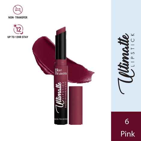 Buy Blue Heaven Ultimatte NonTransfer lipstick for women|Enriched with Shea Butter & Vitamin E| Matte Finish, Smudge Proof & Waterproof Long Lasting Lipstick Upto 12Hrs| 2.2 gm | 06 Pink - Purplle