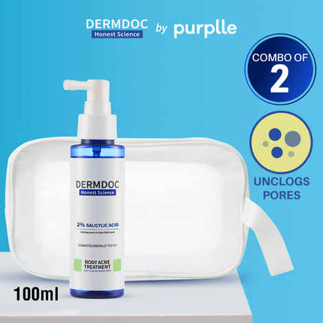 Buy DERMDOC by Purplle Target & Treat Body Acne Kit (Combo of 2) | 2% Salicylic Acid Body Acne Treatment Spray (100 ml) | Multi Utility Pouch (50 gm) - Purplle