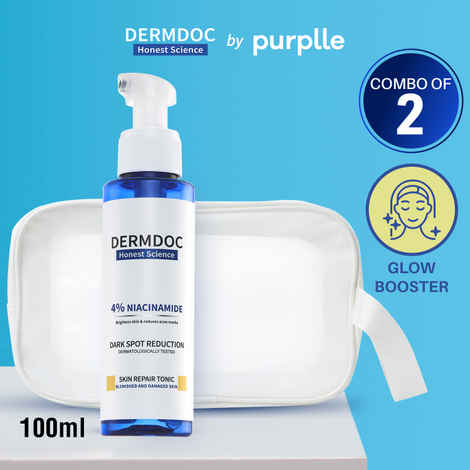 DERMDOC by Purplle Toner & Treat Essentials Kit (Combo of 2) | 4% Niacinamide Skin Repair Tonic Facial Spray (100 ml) | Multi Utility Pouch (50 gm)
