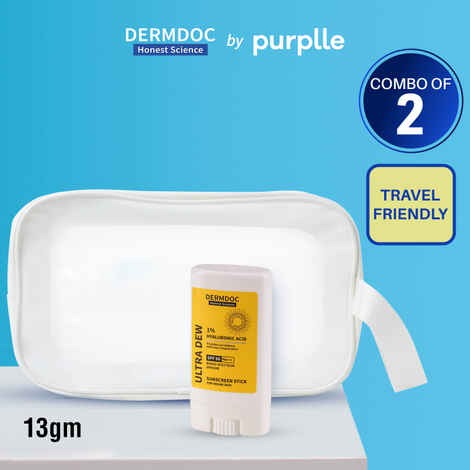 Buy DERMDOC by Purplle Mini Sunscreen Travel Duo (Combo of 2) | 1% Hyaluronic Acid Mini Sunscreen Stick (13 gm) | | Multi Utility Pouch (50 gm) - Purplle
