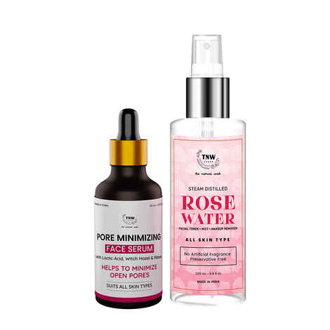 Buy Combo of 2- Rose Water Spray Bottle 200ml & Pore Minimizing Face Serum 15ml - Purplle