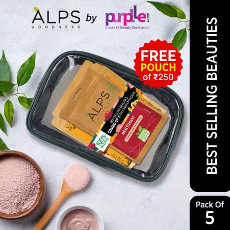 Alps Goodness Bestselling Beauties with Travel Pouch (Pack of 6) | Beetroot, Sandalwood, Orange Peel, Rose Petals, & Wild Turmeric Powder with Applicator Brush | Beauty Combo for Radiant Skin (Pack of 5 Powders - 50 gm each )