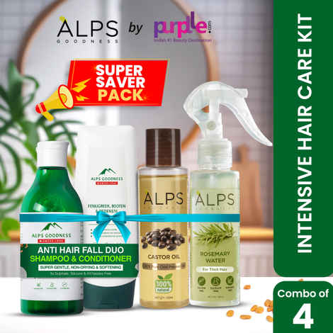 Buy Alps Goodness Intensive Hair Care Kit with Rosemary Water Spray (100 ml), 100% Pure Castor Oil (100 ml) & Anti-Hairfall Shampoo (290 ml) & Conditioner (200 ml) | Hair Growth Expert Spray | 100% Natural Arendee Oil | No.1 Anti-Hairfall Combo - Purplle