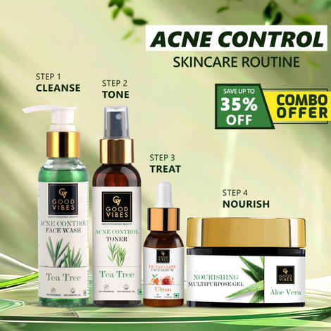 Buy Good Vibes Acne Control Skincare Regime | Face Wash, Toner, Serum, Face Gel Combo of 4 - Purplle