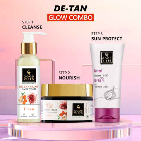 Buy Good Vibes De- Tan Radiant Glow Combo | Facewash + Moisturizer + Sunscreen. Combo of 3 - Purplle