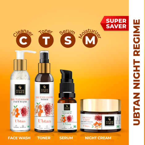 Buy Good Vibes Ubtan Night Care De- tan Glow with (Fash wash 120ml + Toner 120ml+ Serum 30ml + Night cream 50g) - Purplle