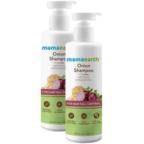 Buy Mamaearth Onion Hair Fall Shampoo For Hair Growth & Hair Fall Control With Onion Oil & Plant Keratin (250 ml*2) Pack of 2 - Purplle