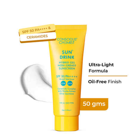 Buy Conscious Chemist Sun Drink Hybrid Lightweight Gel Sunscreen SPF50 PA++++ With No White Cast (20 gm) - Purplle