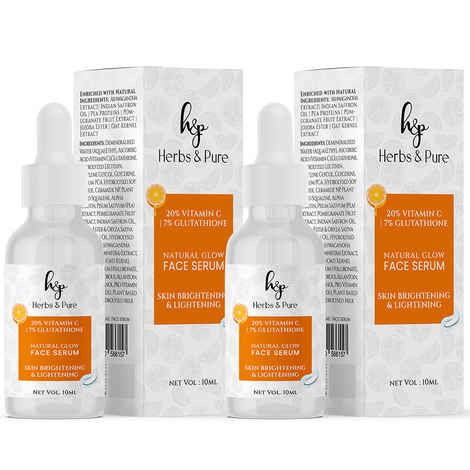 Buy Herbs & Pure Natural Glow 20% Vitamin C & 7% Glutathione Face Serum For Glowing Skin 10 ml | All Skin Types | Women & Men | Pack of 2 - Purplle