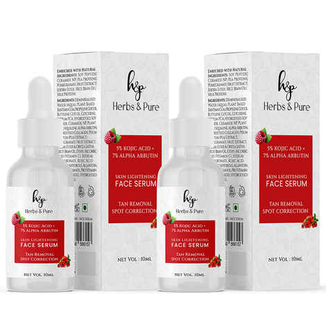 Buy Herbs & Pure 5% Kojic Acid & 7% Alpha Arbutin Face Serum 10 ml | Tan Removal and Spot Correction | All Skin Types | Women & Men| 100% Vegan |Pack of 2 - Purplle