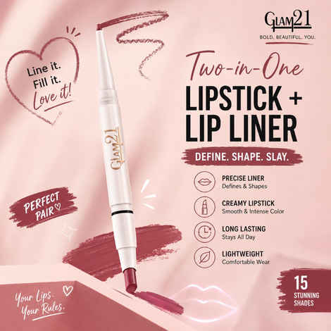 Buy Glam 21 Two To Tango Lip Liner + Lipstick Duo |Non-Transfer |Long Stay | Creamy Matte Finish| Super-glide formula | Non-drying |For Sensational lip look, Nude Charm-15, 0.65 gm - Purplle