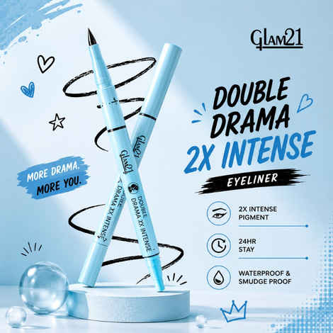 Buy Glam 21 Double Drama Kajal + Eyeliner Duo | Dramatic black pigment | Smudge proof| Waterproof| Matte finish| Long lasting upto 48 Hours| Creamy Formula| Intense color| Black, 0.55 gm - Purplle