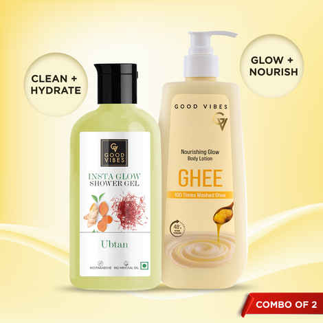 Buy Good Vibes Body Care Routine, Ubtan Shower Gel & Ghee Body Lotion | Clean & Glow (Combo of 2) - Purplle